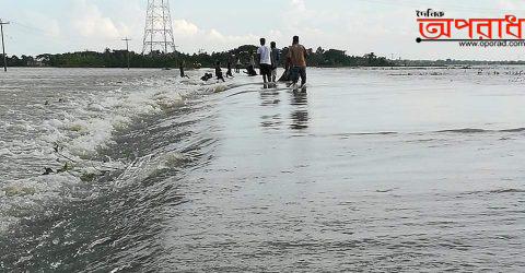 আজমিরীগঞ্জে বানের পানিতে তলিয়ে গেছে রাস্তা ঘাটঃ জনসাধারনের দুর্ভোগঃ