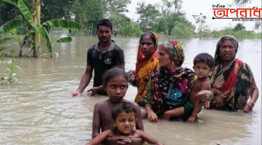 টাঙ্গাইলে বন্যার পানি বিপদসীমার উপরে প্রবাহিত।