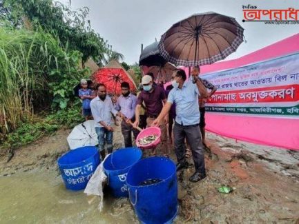 কাকাইলছেওয়ে রেনু থেকে রুপান্তরিত মাছের পোনা নদীতে অবমুক্ত