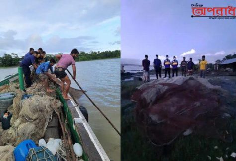 কলাপাড়ায় ৬,০০০ মিটার অবৈধ বেহুন্দী জাল আটক করলো নৌ-পুলিশ ॥